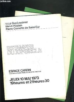 Bild des Verkufers fr LOT DE 3 CATALOGUES DE VENTE AUX ENCHERES - ESPACE CARDIN - ESTAMPES DU XXe SIECLE - 10 MAI, 15 JUIN et 24 NOVEMBRE 1973. zum Verkauf von Le-Livre