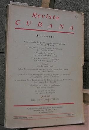REVISTA CUBANA. Editada por Dirección de Cultura, Ministerio de Educación, La Habana (Cuba) Vol. ...