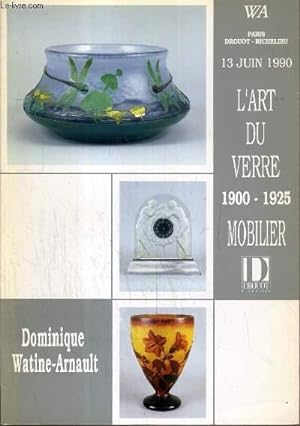 Seller image for CATALOGUE DE VENTE AUX ENCHERES - DROUOT RICHELIEU -L'ART DU VERRE 1900-1925 - EXCEPTIONNEL PANNEAU EN LAQUE PAR JEAN DUNAND - MOBILIER - SALLE 14 - 13 JUIN 1990. for sale by Le-Livre