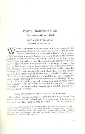 Image du vendeur pour Painted Architecture in the Northern Maya Area [An ffprint from: Painted Architecture and polychrome Monumental Sculpture in Mesoamerica, edited by Elizabeth Hill Boone ] mis en vente par Works on Paper