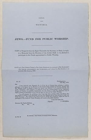 Jews. - Fund for Public Worship [Parliamentary paper, Victoria Parliament, 1855-6]