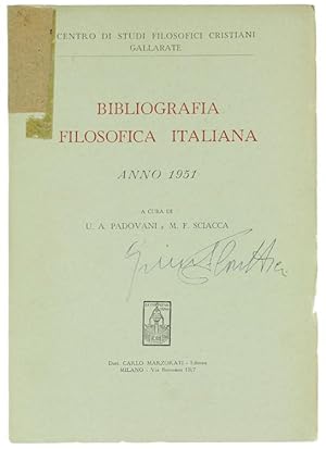 Bild des Verkufers fr BIBLIOGRAFIA FILOSOFICA ITALIANA - Anno 1951.: zum Verkauf von Bergoglio Libri d'Epoca