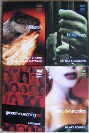 Bild des Verkufers fr True Crime Briefcase set: The Infiltrators; Broken Lives; Green River, Running Red; The Society Murders -(set of 4 soft covers)- zum Verkauf von Nessa Books