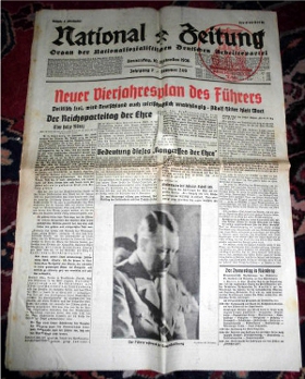 Bild des Verkufers fr National-Zeitung. Organ der nationalsozialistischen deutschen Arbeiterpartei. Jahrgang 7, Nr. 249. Donnerstag, 10. September 1936. Ausgabe D (Oberhausen). zum Verkauf von Antiquariat Clement