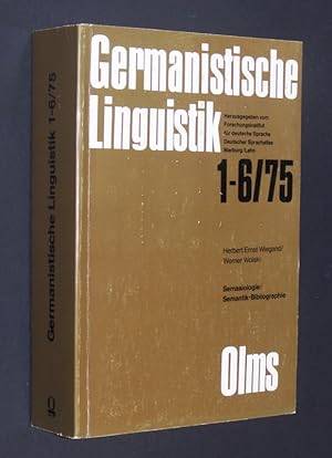 Bild des Verkufers fr Gesellschaftsbezogene und sprachgelenkte Semasiologie. Marginalien Anhand der "Einfhrung in die Semasiologie" von Thea Schippan. Mit einer Arbeitsbibliographie zur Semantik in der Sprachphilosophie, Logik, Linguistik und Psycholinguistik (1963-1973/74). [Von Herbert Ernst Wiegand, Werner Wolski]. (= Germanistische Linguistik. Herausgegeben vom Forschungsinstitut fr deutsche Sprache, Deutscher Sprachatlas, Marburg/Lahn, 1-6/75). zum Verkauf von Antiquariat Kretzer