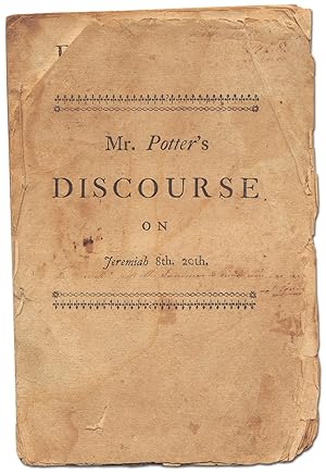 Bild des Verkufers fr A Discourse on Jeremiah 8th, 20th preached on the Lord's Day morning, Jan. 1, 1758 at Brookline: wherein is briefly attempted a Discovery of the Causes of our late National Calamities, Disappointments, and Losses; . zum Verkauf von Between the Covers-Rare Books, Inc. ABAA