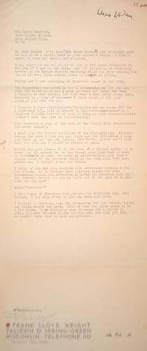 Imagen del vendedor de Frank Lloyd Wright Autographed Letter. a la venta por Raptis Rare Books