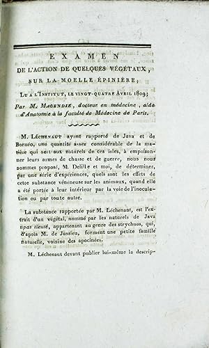Examen de l'action de quelques végétaux, sur la moëlle épinière ; lu à l'Institut le 24 avril 1809