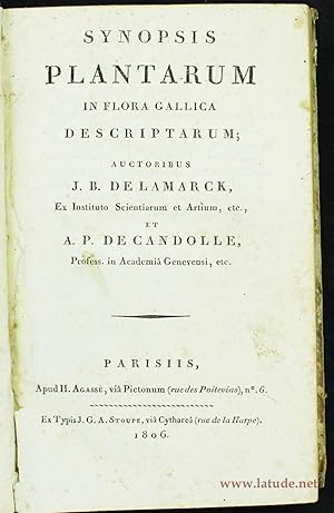 Synopsis plantarum in flora Gallica descriptarum. Auctoribus J.B. de Lamarck et A. P. de Candolle