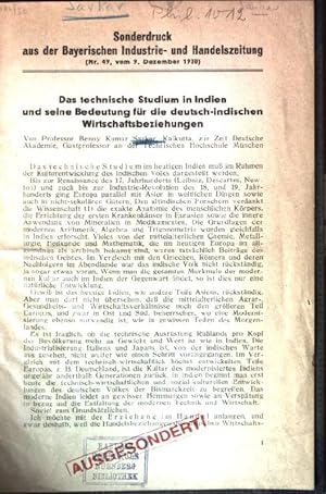 Bild des Verkufers fr Das technische Studium in Indien und seine Bedeutung fr die deutsch-indischen Wirtschaftsbeziehungen Sonderdruck aus der Bayerischen Industrie- und Handelszeitung Nr. 49 zum Verkauf von books4less (Versandantiquariat Petra Gros GmbH & Co. KG)