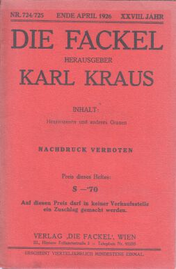 Hexenszenen und anderes Grauen. Die Fackel Nr. 724 / 725. Ende April 1926. XXVIII. Jahr.