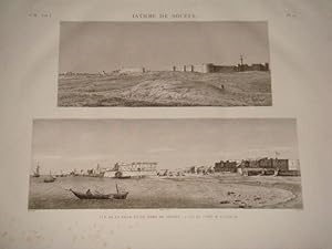 DESCRIPTION DE L'EGYPTE. Isthme de Soueys. Vue de la ville et du port de Soueys & Vue du fort d'A...