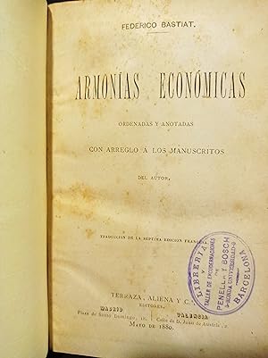 Seller image for Armonias Economicas ordenadas y anotadas con arreglo a los manuscritos del autor. for sale by Llibreria Antiquria Casals