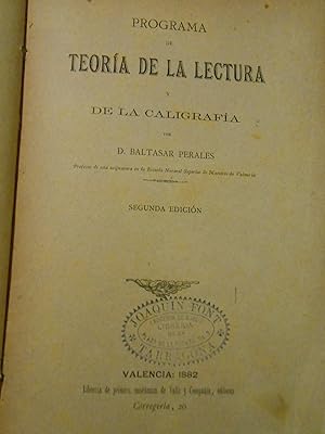 Seller image for Programa de Teoria de la lectura y de la caligrafia. for sale by Llibreria Antiquria Casals