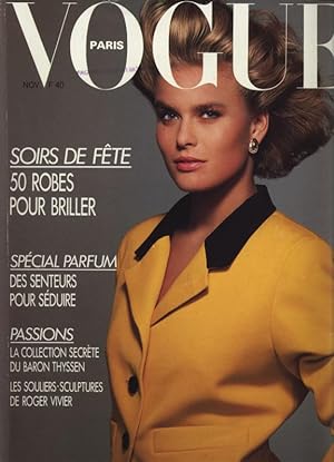 VOGUE, Paris, Novembre 1987. Soirs de Fete: 50 Robes pour Briller. Special Parfum: Des senteurs p...