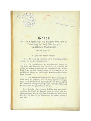 Bild des Verkufers fr Gesetz ber die Organisation des Kirchenwesens und die Verwaltung der konfessionellen und parittischen Kirchenfonds. (d. d. 26. Februar 1851.). zum Verkauf von Versandantiquariat Wolfgang Friebes