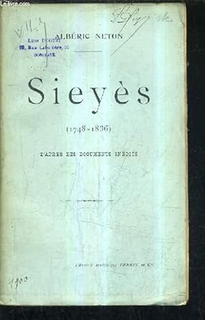 Seller image for SIEYES 1748-1836 D'APRES DES DOCUMENTS INEDITS. for sale by Le-Livre