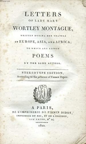 Bild des Verkufers fr LETTERS OF LADY MARY WORTLEY MONTAGUE, WITH POEMS zum Verkauf von Le-Livre