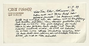 Bild des Verkufers fr Eigenh. Briefkarte mit U. zum Verkauf von Eberhard Kstler Autographen&Bcher oHG