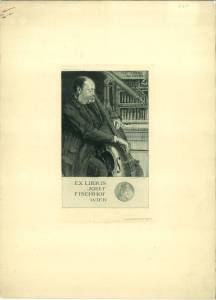 Ex Libris Josef Fischhof Wien - Per Aspera ad Astra. (Porträt Josef Fischhof mit Violoncello).