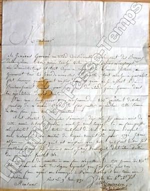 Imagen del vendedor de L. A. S. / Lettre autographe signe de Th. LAURENSON  Monsieur CHABANOLLES DESBREUX - Lettre de pension. a la venta por Jean-Paul TIVILLIER