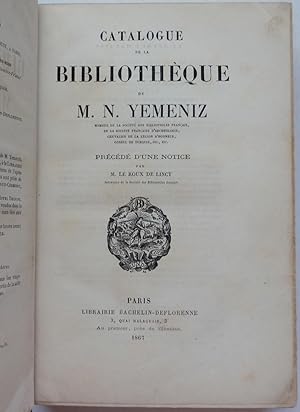 Catalogue de la Bibliotheque de M. N. Yemeniz