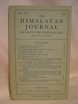 Bild des Verkufers fr THE HIMALAYAN JOURNAL; RECORDS OF THE HIMALAYAN CLUB, VOL. XIV, 1947 zum Verkauf von Robert Gavora, Fine & Rare Books, ABAA