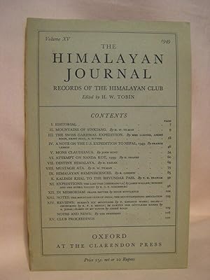 Bild des Verkufers fr THE HIMALAYAN JOURNAL; RECORDS OF THE HIMALAYAN CLUB, VOL. XV, 1949 zum Verkauf von Robert Gavora, Fine & Rare Books, ABAA