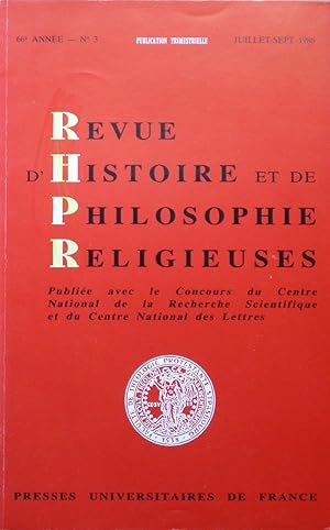 Bild des Verkufers fr REVUE D'HISTOIRE ET DE PHILOSOPHIE RELIGIEUSES 66e Anne  N 3 Juillet-Septembre 1986 zum Verkauf von Bouquinerie L'Ivre Livre