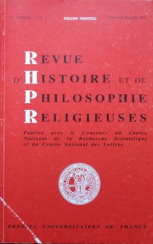 Seller image for REVUE D'HISTOIRE ET DE PHILOSOPHIE RELIGIEUSES 71e Anne  N 1 Janvier-Mars 1991 for sale by Bouquinerie L'Ivre Livre