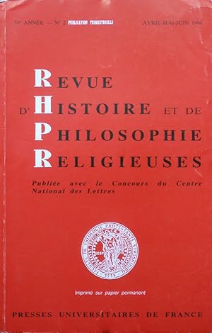 REVUE D'HISTOIRE ET DE PHILOSOPHIE RELIGIEUSES 74e Année ¿ N° 2 Avril-Juin 1994