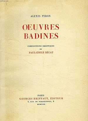 Bild des Verkufers fr OEUVRES BADINES, EPIGRAMMES ET CHANSONS POESIES DIVERSES, CONTES zum Verkauf von Le-Livre