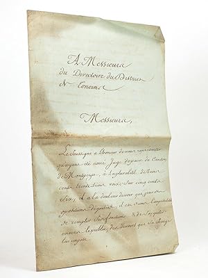 Lettre de 8 pp. adressée " A Messieurs du Directoire du District de Toneins" [ Tonneins ] daté du...