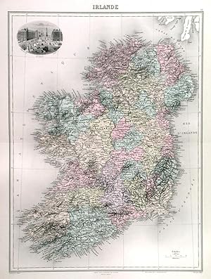 IRLANDE. Map of Ireland with vignette view of Dublin Dame Street.