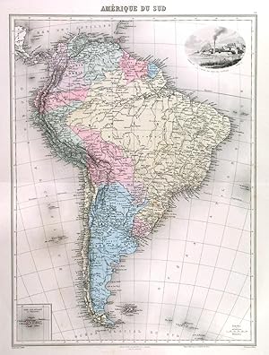 AMERIQUE DU SUD. Map of South America with vignette view of the Bay of Rio de Janeiro.