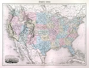 ETATS-UNIS. Map of the United States of America with vignette view of Washington.