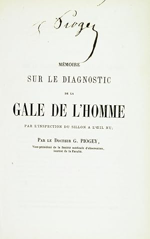 Mémoire sur le diagnostic de la gale de l'homme par l'inspection du sillon à l'oeil nu. (Extrait ...