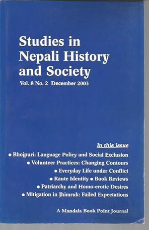 Bild des Verkufers fr Studies in Nepali History and Society Volume 8, Number 2 (December 2003) zum Verkauf von Bookfeathers, LLC