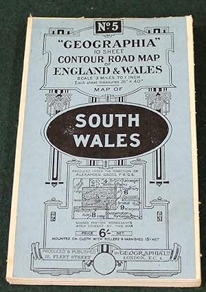 Seller image for Geographia" 10 Sheet Contour Road Map of England. Sheet 5, South Wales. Scale 3 miles to 1 inch. for sale by Bristow & Garland