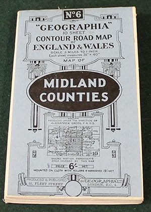 Seller image for Geographia" 10 Sheet Contour Road Map of England. Sheet 6, Midland Counties. Scale 3 miles to 1 inch. for sale by Bristow & Garland