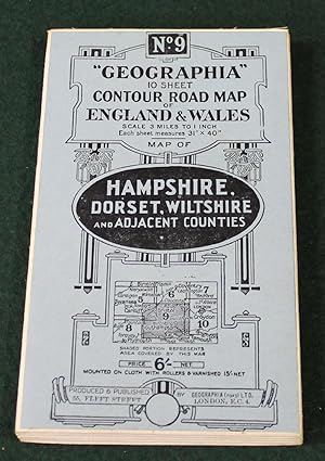 Seller image for Geographia" 10 Sheet Contour Road Map of England. Sheet 9, Hampshire, Dorset, Wiltshire and Adjacent Counties. Scale 3 miles to 1 inch. for sale by Bristow & Garland