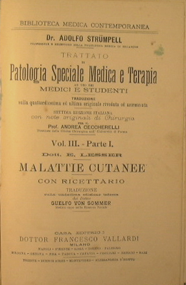 Immagine del venditore per Trattato di Patologia Speciale Medica e Terapia ad uso di medici e studenti venduto da Antica Libreria Srl