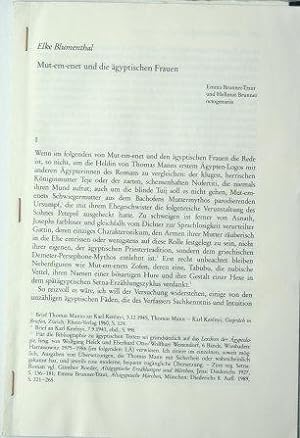 Imagen del vendedor de Offprint: "Mut-em-enet und die gyptischen Frauen". Sonderdruck aus: THOMAS MANN JAHRBUCH, Band 6 a la venta por Steven Wolfe Books