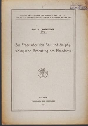 Seller image for Zur Frage ber den Bau und die physiologische Bedeutung des Rhabdoms. for sale by Antiquariat am Flughafen