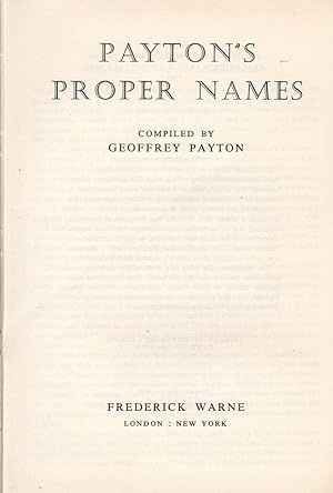 Seller image for Payton's Proper Names for sale by Mr Pickwick's Fine Old Books