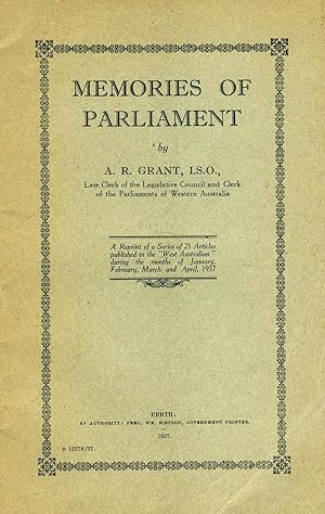 Bild des Verkufers fr Memories of Parliament. Pamphlet zum Verkauf von Antipodean Books, Maps & Prints, ABAA