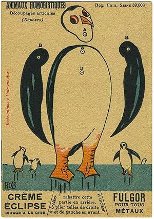 A penguin French advertising trade card, 'Animaux Humoristiques, Decoupages articules'