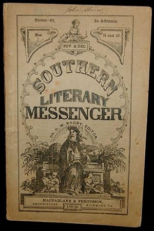 Image du vendeur pour THE SOUTHERN LITERARY MESSENGER. NOV. & DEC., 1862. VOL. 34, NOS. 11 & 12 [Confederate Imprint] mis en vente par BLACK SWAN BOOKS, INC., ABAA, ILAB