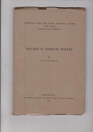Image du vendeur pour Rhymes in Hebrew Poetry mis en vente par Meir Turner