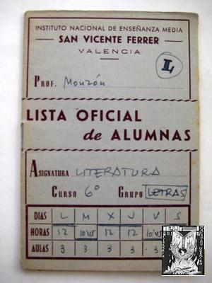 LISTA OFICIAL DE ALUMNAS 6º BACHILLERATO LETRAS. Instituto San Vicente Ferrer